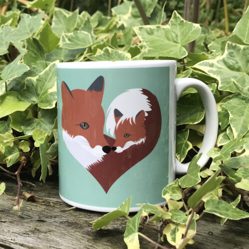 fox mug, mother and baby