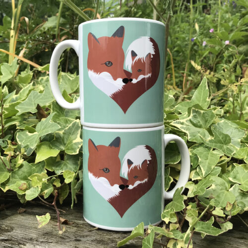 fox mug, design printed on both sides