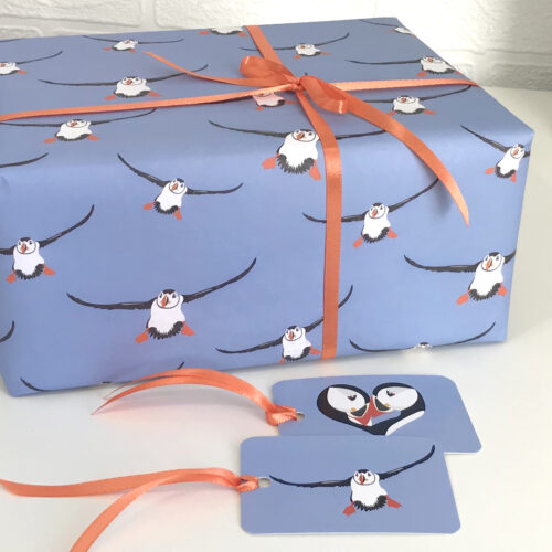 puffin wrapping paper, recyclable by Deborah Dey