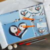 puffin love gift box, gift wrap, tags, greeting cards, stickers & fridge magnet